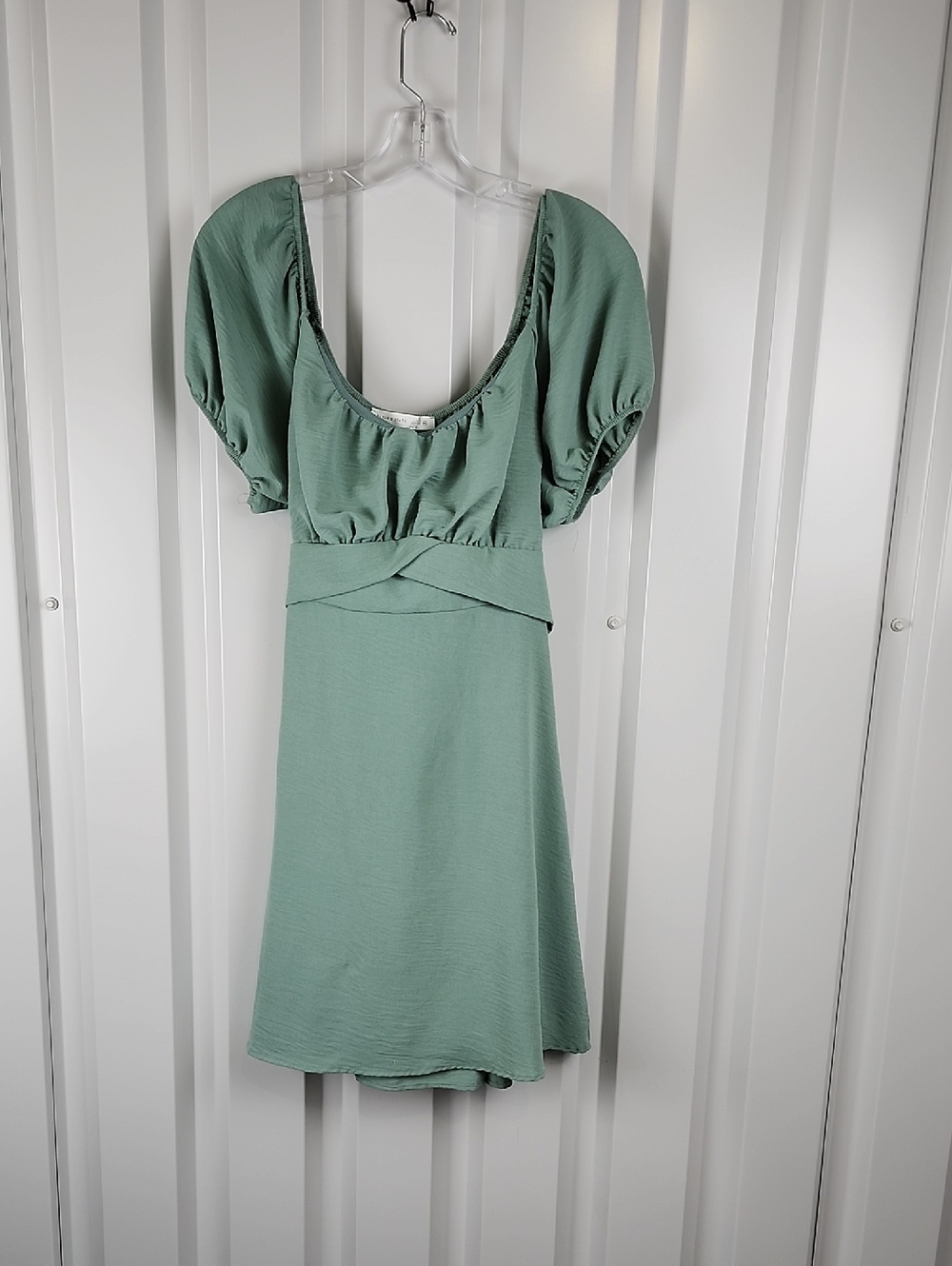 Altar'd State Sage Green Puff Sleeve Mini Dress